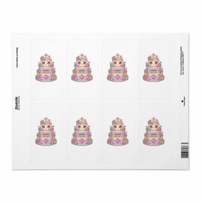Söt Kawaii Nygift Bröllopstårta Pastell Fleur Fraktsedel (Helt Ark)