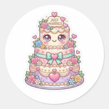 Söt Kawaii Nygift Bröllopstårta Pastell Fleur