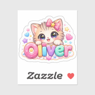 Söt Kawaii Oliver Katt Namn Pastell Rosa Glittrand Klistermärken