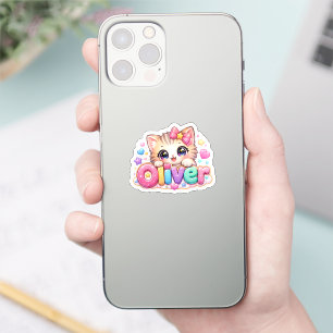 Söt Kawaii Oliver Katt Namn Pastell Rosa Glittrand Klistermärken