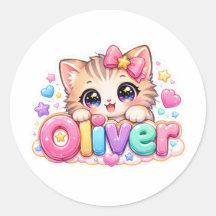 Söt Kawaii Oliver Katt Namn Pastell Rosa Glittrand
