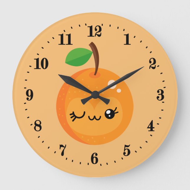 Söt Kawaii orange-kök Large Clock Stor Klocka (Framsida)