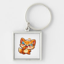 Söt Kawaii Orange Räv Latter Gråtande Tår Klisterm