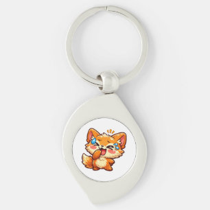 Söt Kawaii Orange Räv Latter Gråtande Tår Klisterm Swirl Silverfärgad Nyckelring