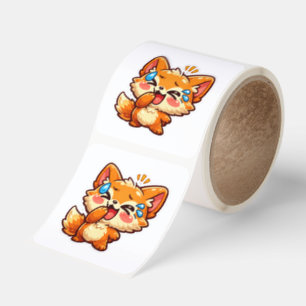 Söt Kawaii Orange Räv Skrattar Gråter Tårar Av Glä Fyrkantigt Klistermärke