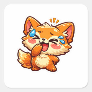 Söt Kawaii Orange Räv Skrattar Gråter Tårar Av Glä Fyrkantigt Klistermärke