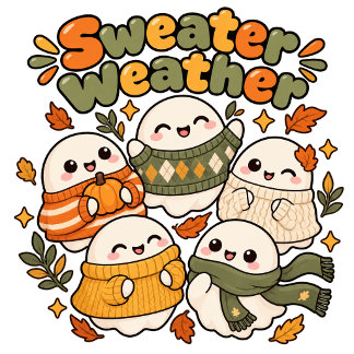 Söt Kawaii Orange Spök Höst Stickad Tröja