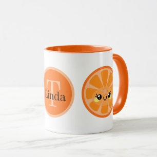 Söt Kawaii-orange tillsätt monogramfrukt Mugg