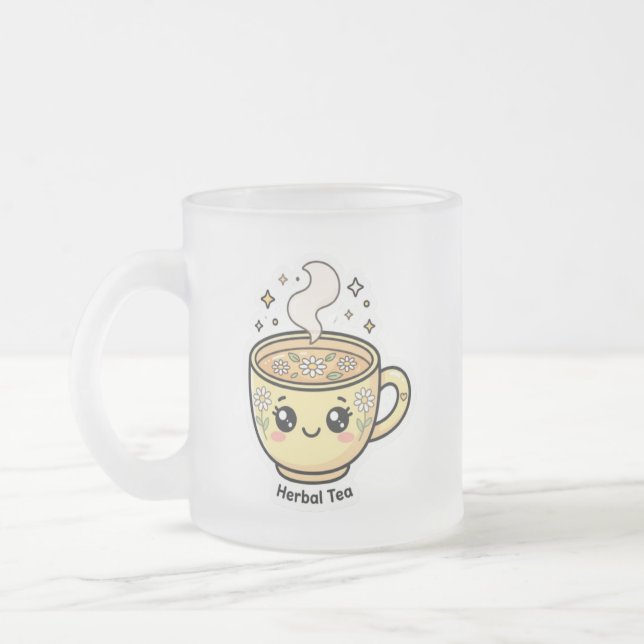 Söt Kawaii Örtete-mugg Frostad Glasmugg (Vänster)