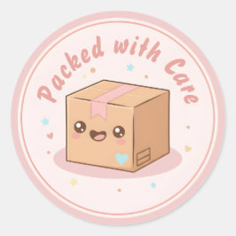Söt Kawaii-paket "Förpackat med omsorg" Förpacknin Runt Klistermärke