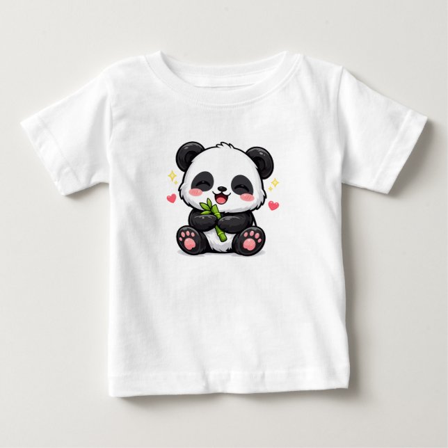 Söt Kawaii Panda Barn T-Shirt | Bedårande Tecknad  (Framsida)