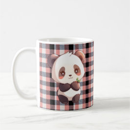 Söt Kawaii Panda Björn Rosa Buffalo Rutig Kaffemugg