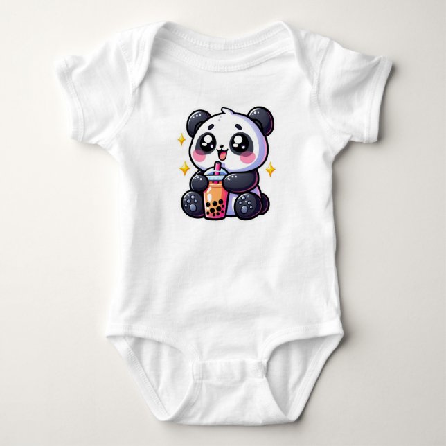Söt Kawaii Panda Dricker Boba Bubble Te Kawaii T Shirt (Framsida)