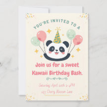 Söt Kawaii Panda Födelsedagsfest Inbjudan
