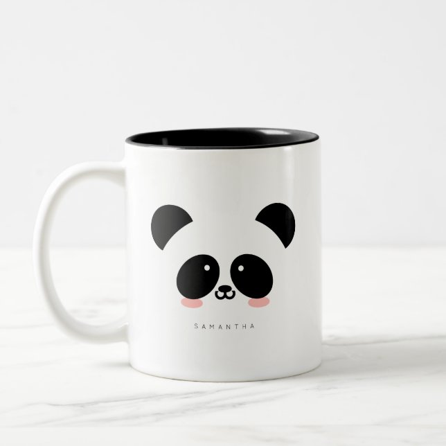 Söt Kawaii Panda | Lägg till ditt namn Två-Tonad Mugg (Vänster)