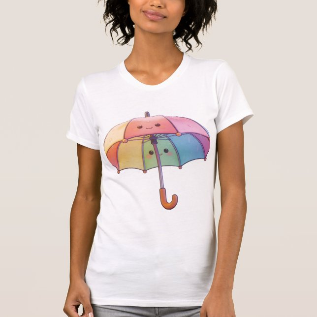 Söt Kawaii Paraply Dam T-Shirt  (Framsida)
