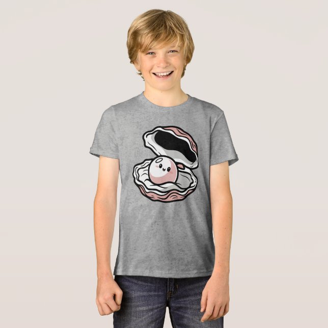 Söt Kawaii Pärla i ett Öppet Skal T Shirt (Framsida Full)