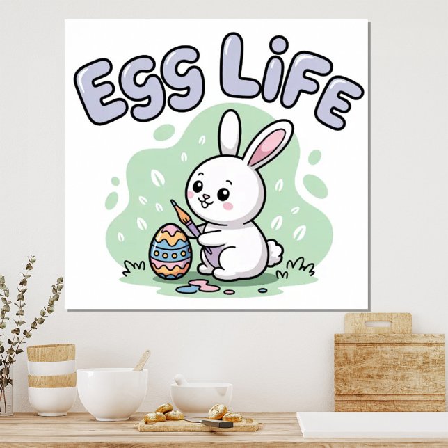Söt Kawaii Påskäggs Liv Kanin Illustration Poster (Skapare uppladdad)