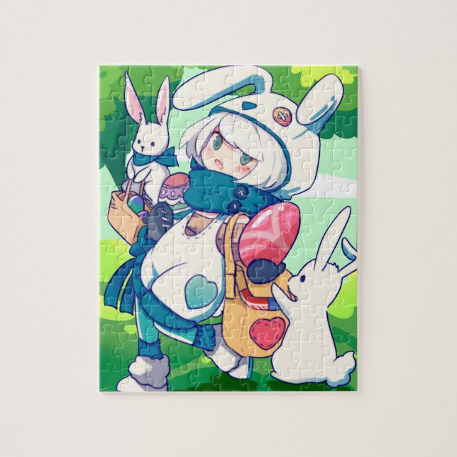 Söt Kawaii Påskkelunge Pussel (Vertikal)