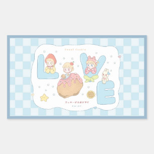 SÖT Kawaii Pastell Alfabet Illustration 💕🍓🐰 Rektangulärt Klistermärke