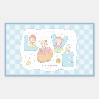 SÖT Kawaii Pastell Alfabet Illustration 💕🍓🐰 Rektangulärt Klistermärke