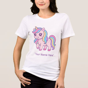 Söt Kawaii Pastell Enhörning Regnbåge Flickor Föde T Shirt