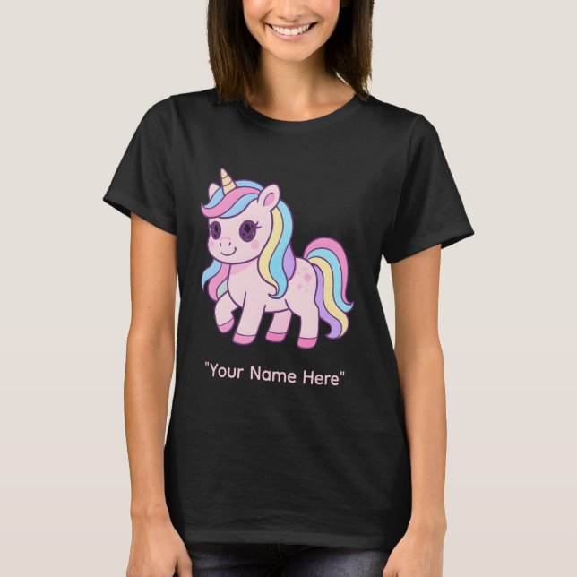 Söt Kawaii Pastell Enhörning Regnbåge Flickor Föde T Shirt (Framsida)