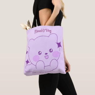 Söt Kawaii Pastell Lila Glitter Björnunge Anpassad Tygkasse