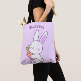 Söt Kawaii Pastell Lila Kanin med Anpassad Morot Tygkasse