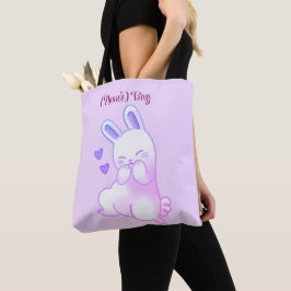 Söt Kawaii Pastell Lila Kanin med Hjärtan Anpassad Tygkasse