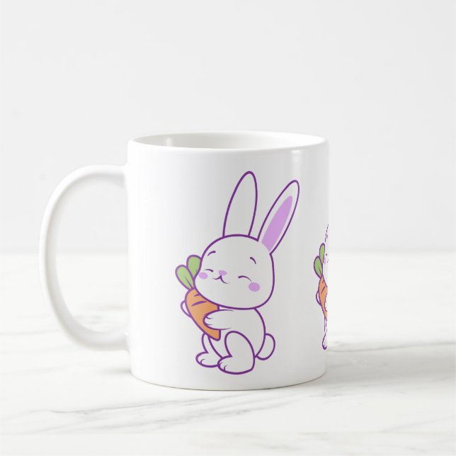 Söt Kawaii Pastell Lila Kanin Morot Kaffemugg (Vänster)