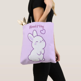 Söt Kawaii Pastell Lila Kanin Ser Uppåt Anpassad Tygkasse