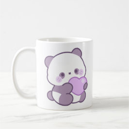 Söt Kawaii Pastell Lila Panda Hjärtan Kaffemugg