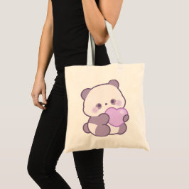 Söt Kawaii Pastell Lila Panda som Håller Hjärta Tygkasse
