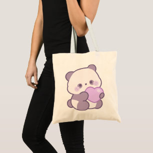 Söt Kawaii Pastell Lila Panda som Håller Hjärta Tygkasse