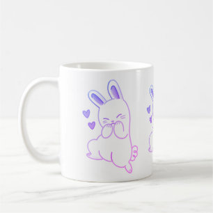 Söt Kawaii Pastell Lila Skrattande Kanin Hjärtan Kaffemugg