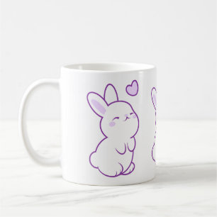 Söt Kawaii Pastell Lila Stående Kanin Hjärtat Kaffemugg
