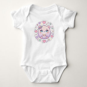 Söt Kawaii Pastell Rosa Björn Hjärtan Baby Kroppso T Shirt