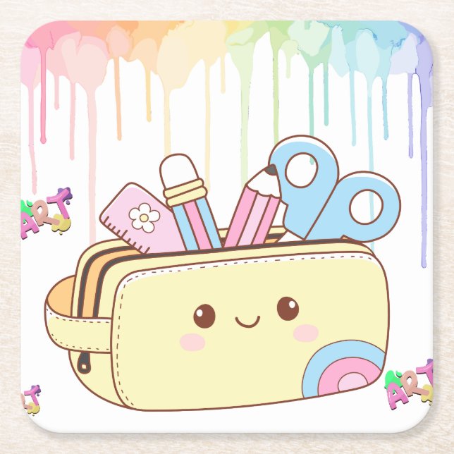 Söt Kawaii Pennfodral Underlägg Papper Kvadrat (Framsidan)