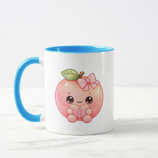 Söt Kawaii Persika Läsbokmugg för Bokälskare Mugg