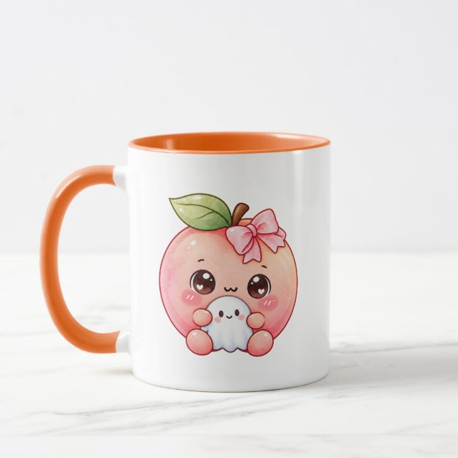 Söt Kawaii Persika Spök Halloween Mugg (Vänster)