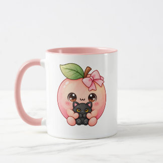 Söt Kawaii Persika Svart Katt Halloween Mugg