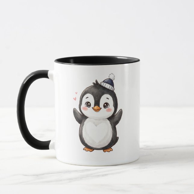Söt Kawaii Pingvin "Avslappnad med min favoritdryc Mugg (Vänster)