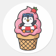 Söt Kawaii Pingvin Glasskon Summer BSticker