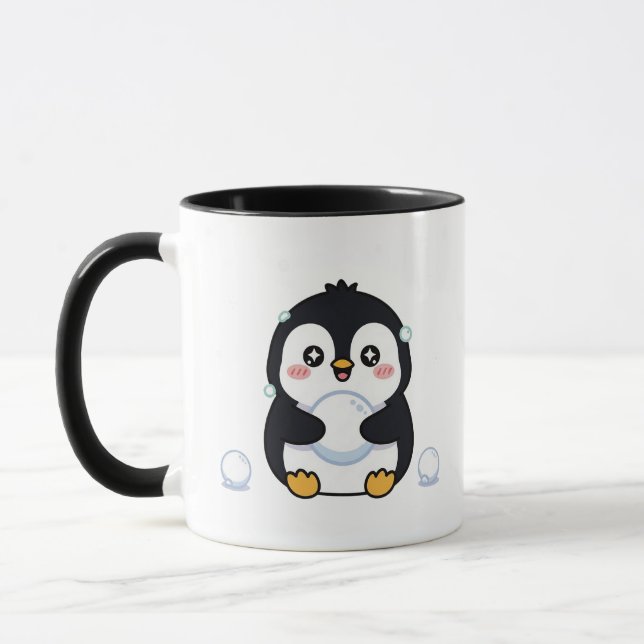 Söt Kawaii Pingvin Mysig Vinter Mugg (Vänster)
