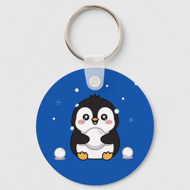 Söt Kawaii Pingvin Vinter Nyckelring (Framsida)