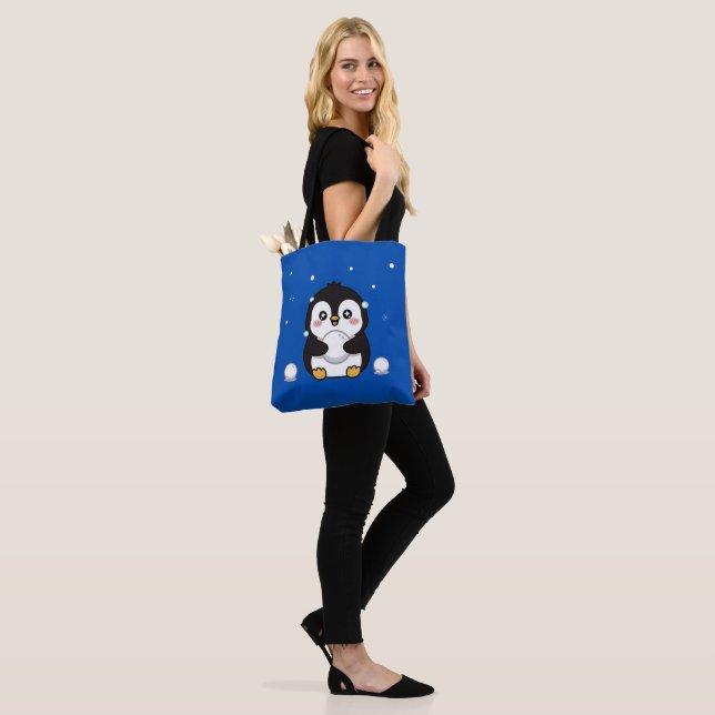 Söt Kawaii Pingvin Vinter Totebag Tygkasse (På modell)