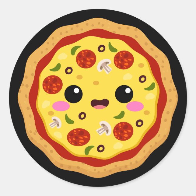 Söt Kawaii-pizza-mat Runt Klistermärke (Framsida)