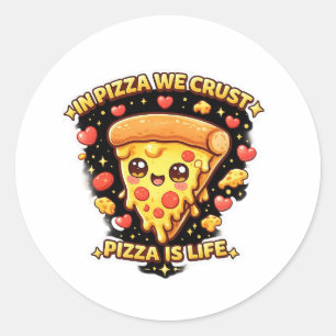 Söt Kawaii Pizzadecal – I Pizza Kärlek Roligt Runt Klistermärke