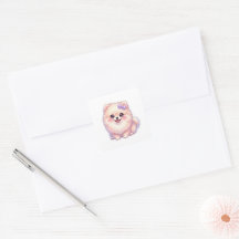 Söt Kawaii Pomeranian Valp Hund Lila Slinga Pastel